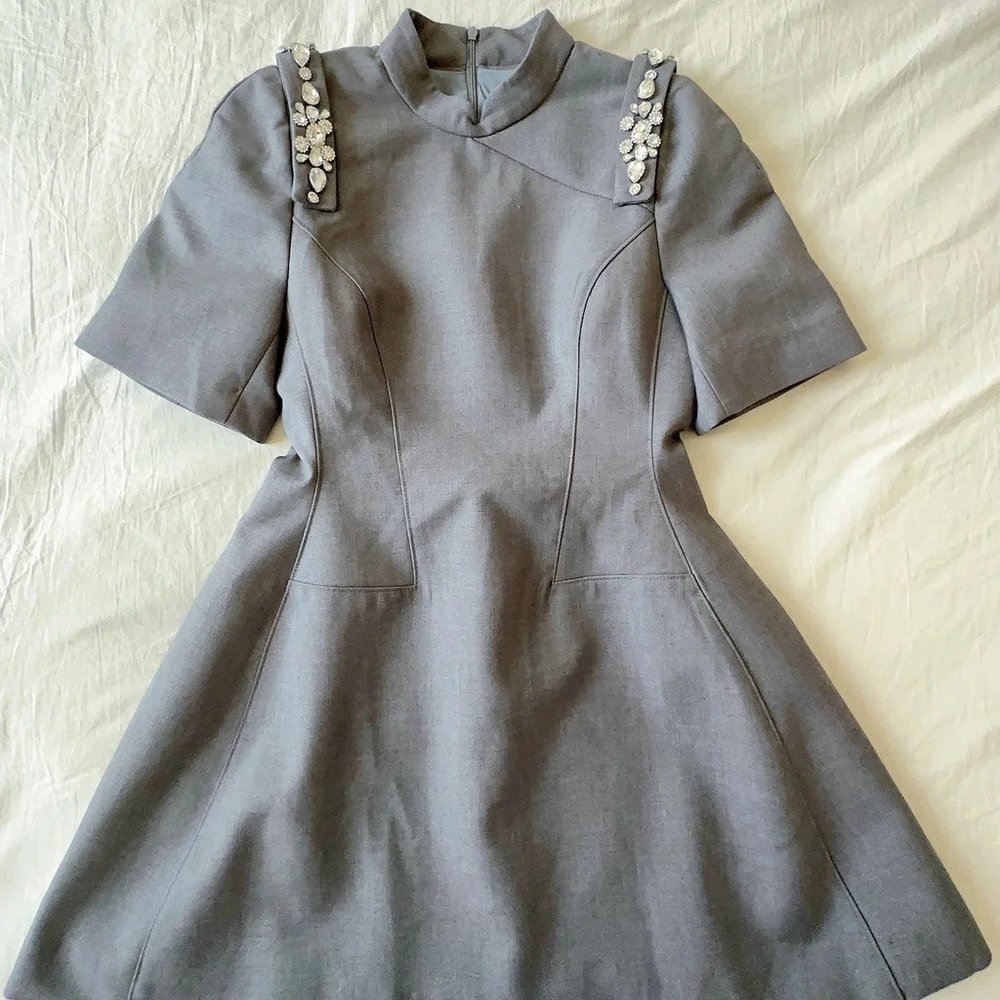 Jewelry Delicate Dress Jewel Bow Shoulder Short Dress Gray